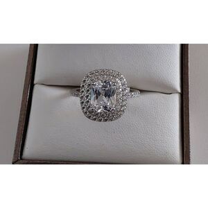 Genuine Diamond Simulant 5.15 Ct. Cushion & Round Triple Halo Engagement Ring #8